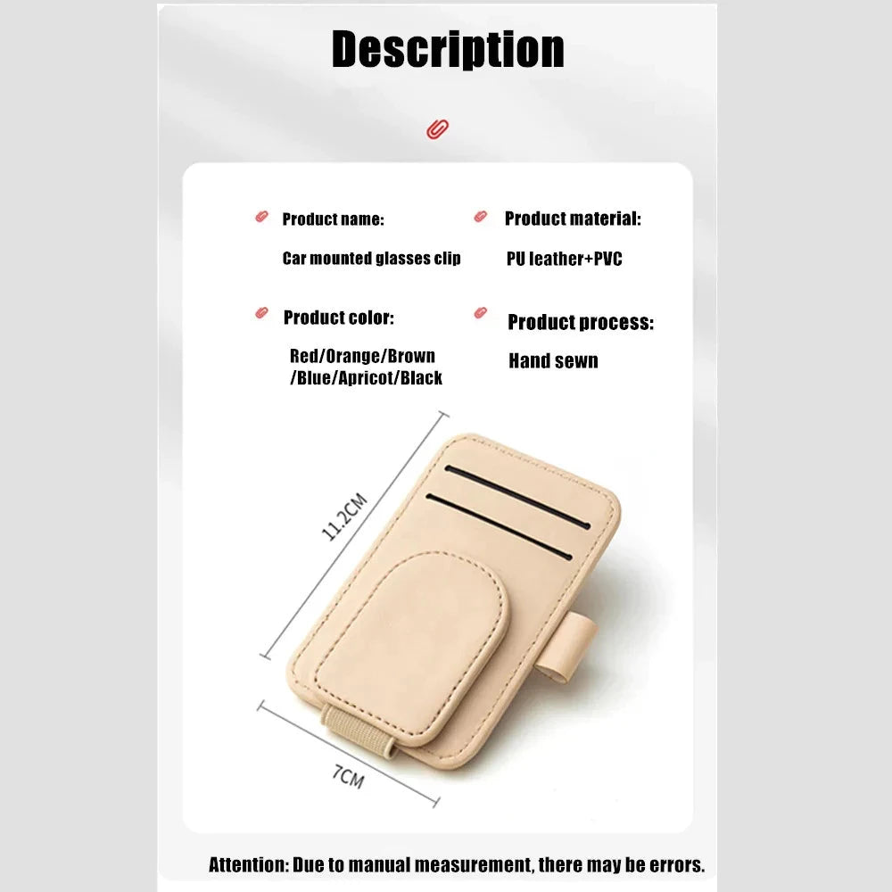 PU Leather Car Sun Visor Organiser – Sunglasses Holder, Card & Ticket Slots, Clip-On | Car Accessories | Beige, Red, Black & Brown