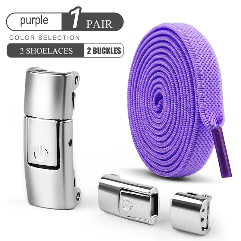 8mm Wide No-Tie Elastic Shoelaces with Press-Lock Buckle | Flat Laces for Sneakers