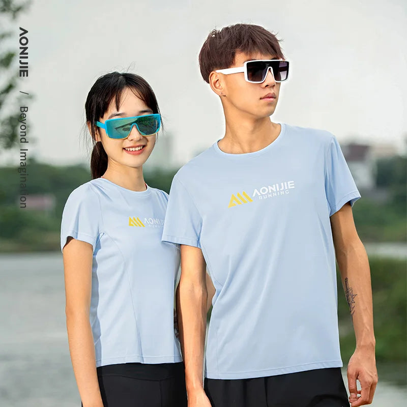 AONIJIE Men's Marathon Running T-Shirt – Quick-Dry Breathable Short Sleeve for Racing, Training & Daily Commute