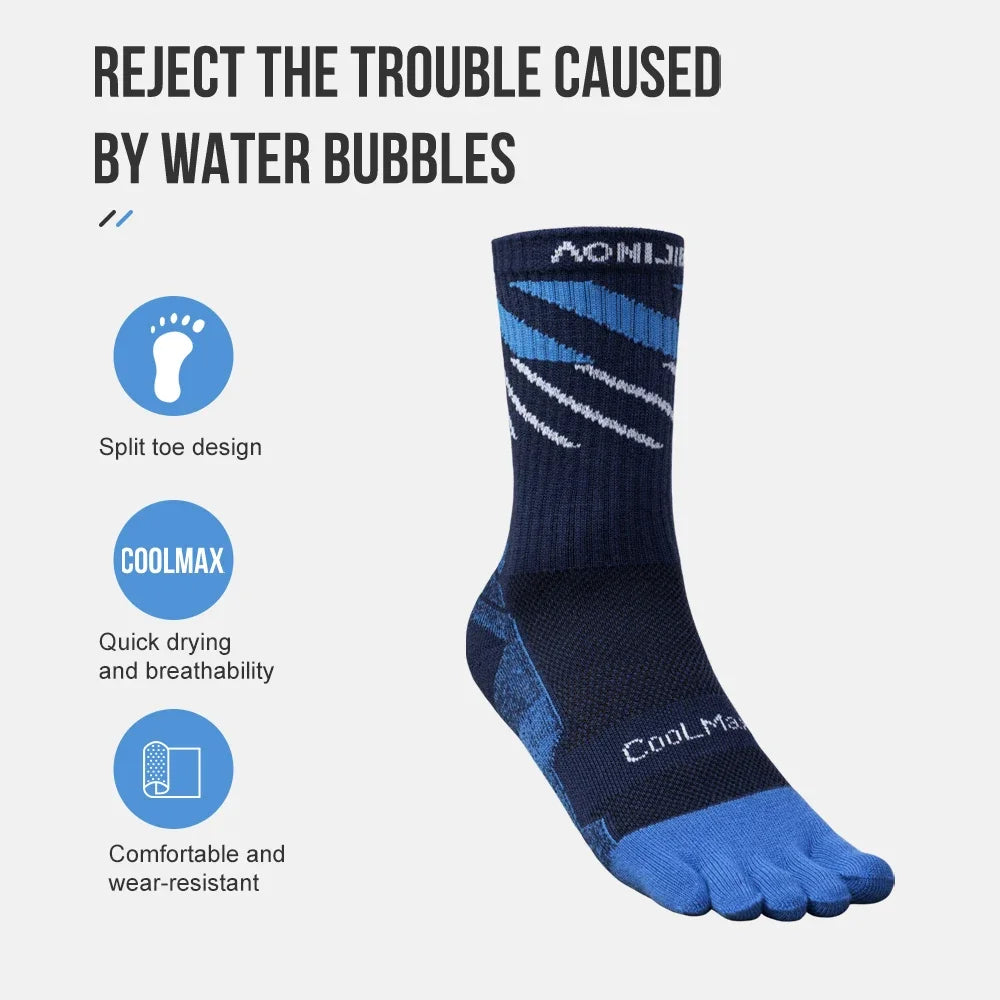AONIJIE Long Tube Toe Socks – Warm, Breathable Five-Finger Running Socks for Hiking and Camping