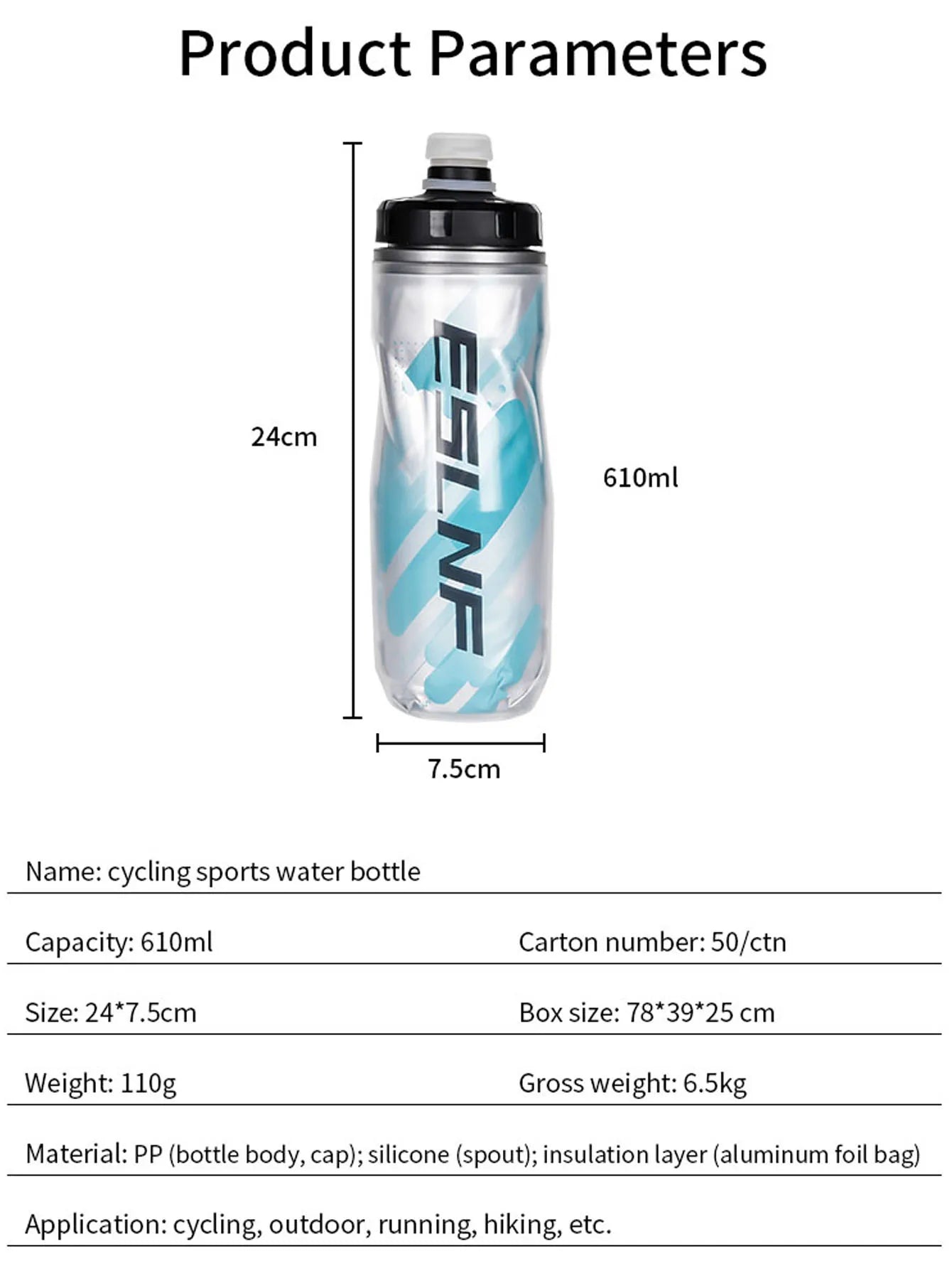 RUNGEAR 610ml Insulated Cycling Water Bottle | Squeeze Bottle for MTB, Road Bike & Outdoor Sport