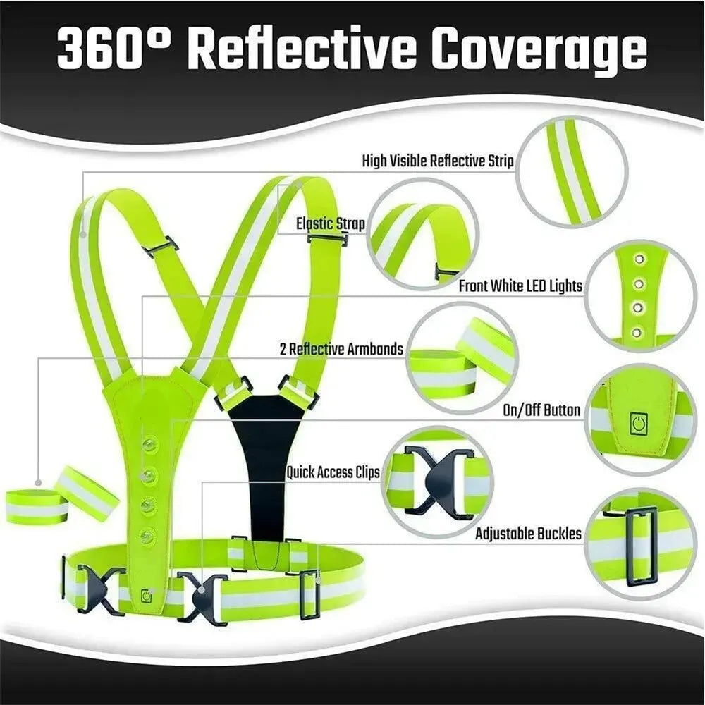 LED Reflective Running Vest – High Visibility Night Safety Harness | Running & Cycling