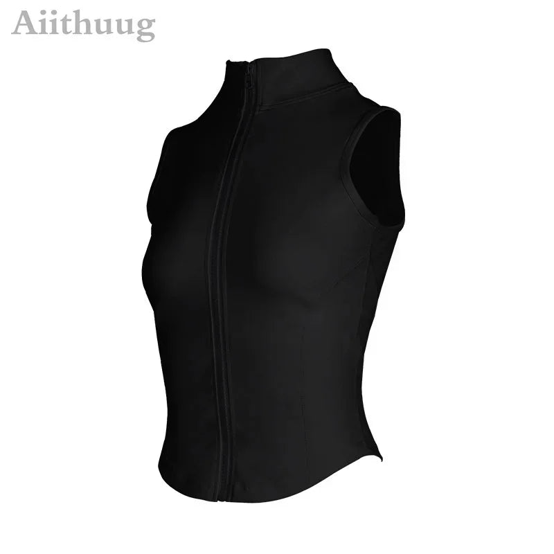 Women's Running Apparel: Sleeveless, High Neck, Breathable, Quick-Dry, Full Zip Up, Athletic Sweat Vest for Running, Fitness, Workout / Rungear