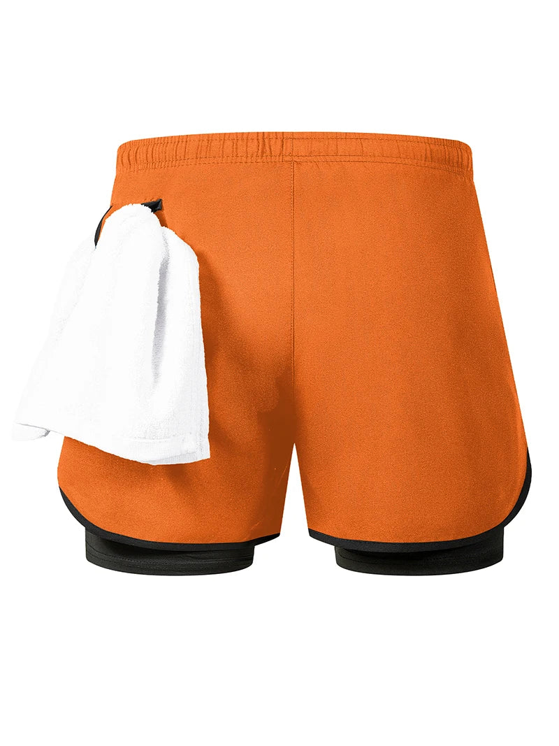 Men's Quick-Dry Apparel: Quick Dry, Stretchy 2 in 1 Running Workout Performance Activewear Shorts with Phone Pocket, Towel Loop / Rungear