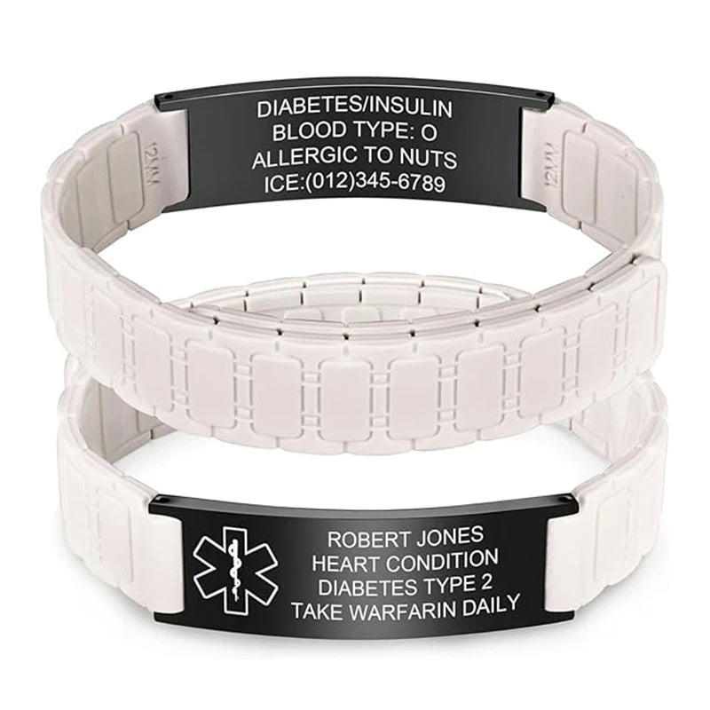 Unisex Custom Silicone Personalized Medical Emergency ID Bracelet