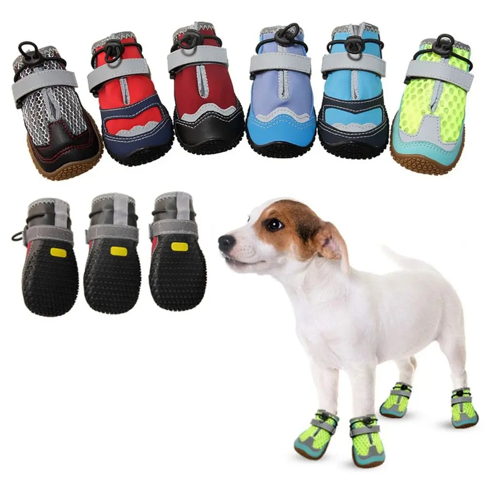 Dog Boots 4-Pack | Waterproof Anti-Slip Leather Dog Shoes with Adjustable Strap | RUNGEAR