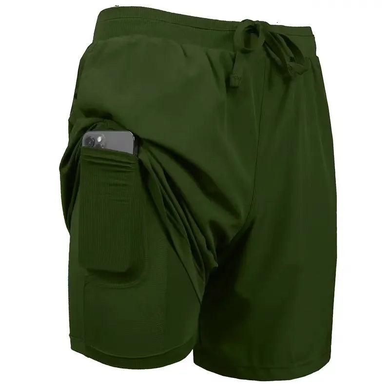 Men's Double-Layer Shorts: Quick Dry, Breathable, Fitness Sports Shorts with Built-In Pockets / Rungear
