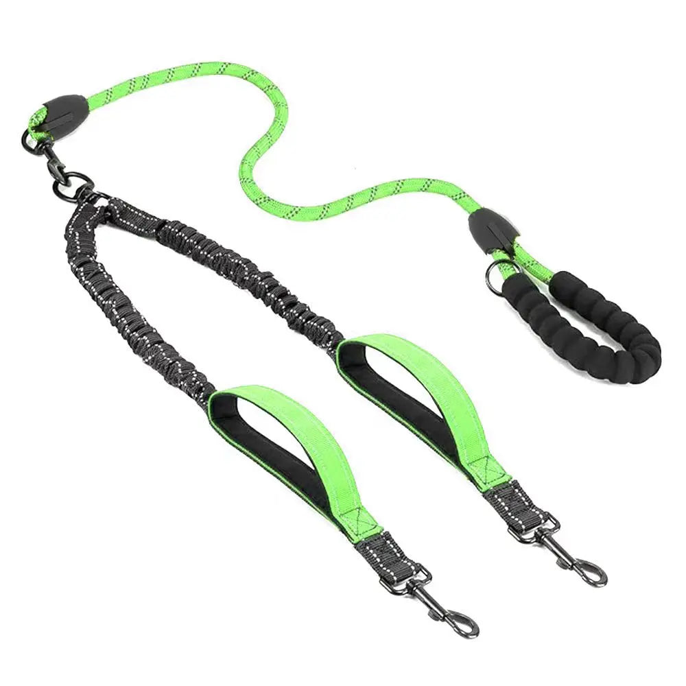 Double Dog Leash – Reflective No-Tangle 360° Swivel Dual Walking Leash with Two Traffic Handles & Shock Absorber | 7 Colours