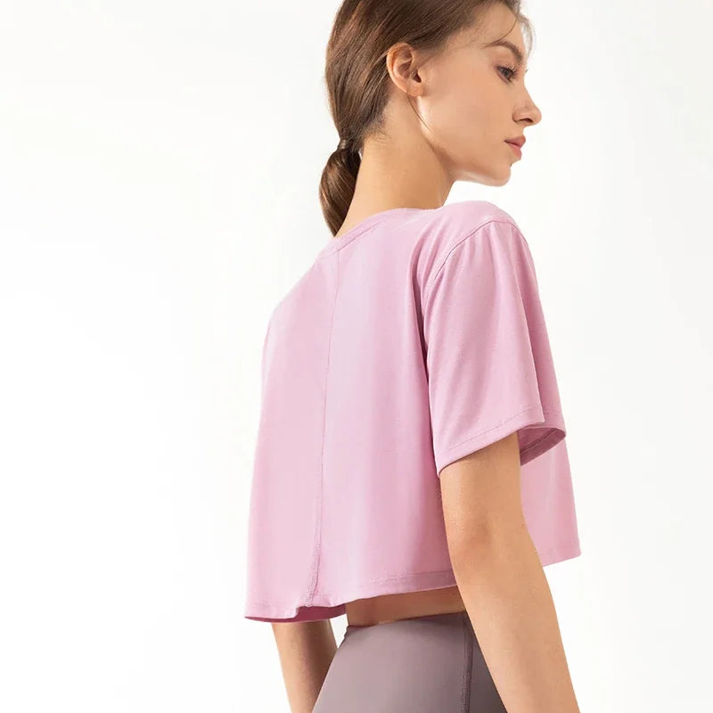 Women's Loose Ultralight Short Sleeve Elastic Breathable Exercise Sport Crop Top