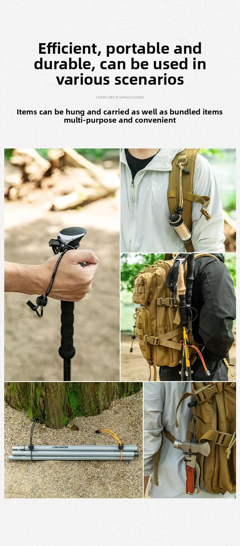 Trail Gear Accessories: HIKEMAN 4pcs Elastic Ropes, Adjustable Strap, Fixed Retention Buckle / Rungear