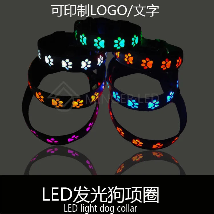 Reflective LED Paw Print Dog Collar | Breakaway Safety Nylon Collar for Night Walking