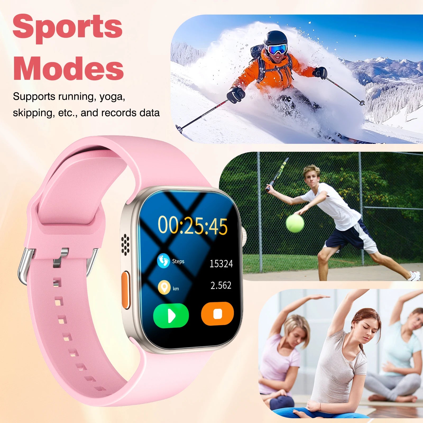 Tech Accessories Gear: Smart Watch with 2.02-Inch HD Display – Wireless Calling, Dialing, Alarm, Message Notifications, Fitness Tracking, Music Control. / Rungear