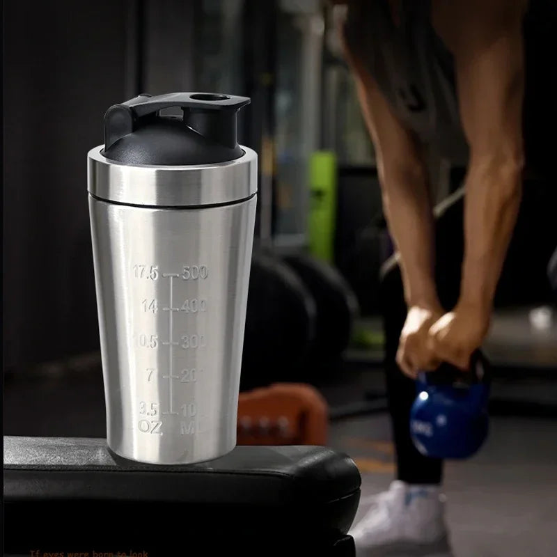 Stainless Steel Protein Shaker Bottle – 304 Steel, Leak-Proof Flip Lid | 500ml & 740ml