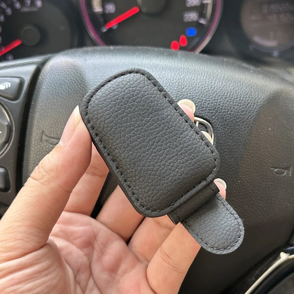 Magnetic Leather Sunglasses Clip for Car Sun Visor – Universal Fit, Compact, Secure Hold | Car Accessories | Black