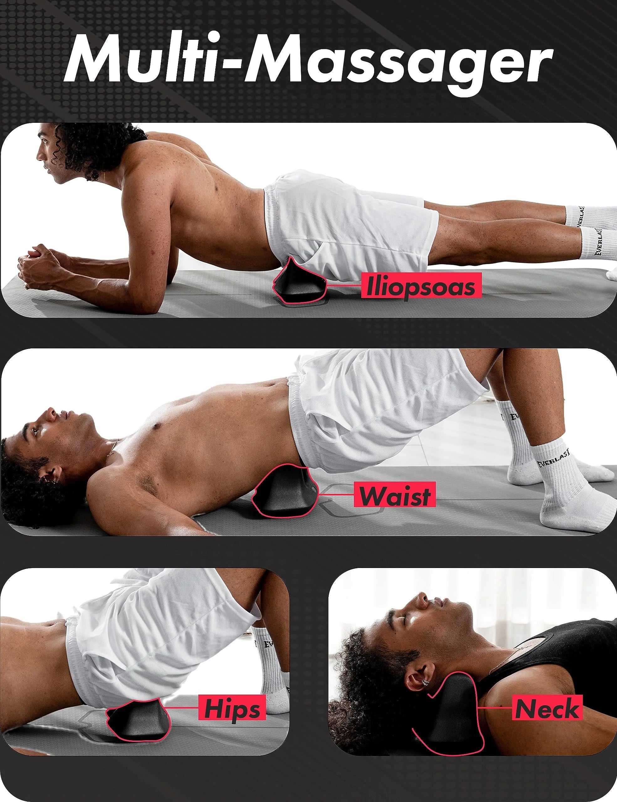 Tech Recovery Gear: Deep Tissue Psoas Muscle Massager – Ergonomic Black PU Foam Roller for Hip, Back, and Thigh Relief / Rungear