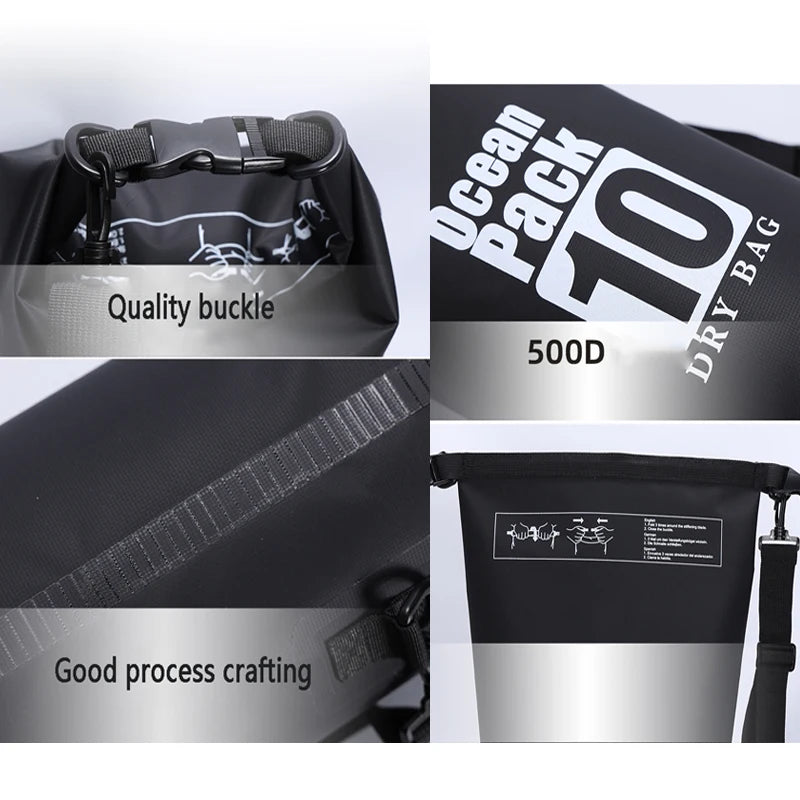 Waterproof PVC Roll-Top Dry Bag | 2L to 30L, Roll-Top Buckle Closure, Shoulder Strap Options | RUNGEAR