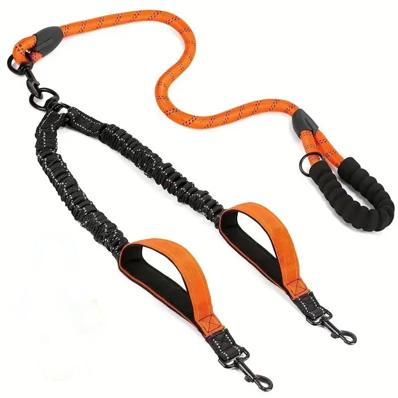 Double Dog Leash – Reflective No-Tangle 360° Swivel Dual Walking Leash with Two Traffic Handles & Shock Absorber | 7 Colours