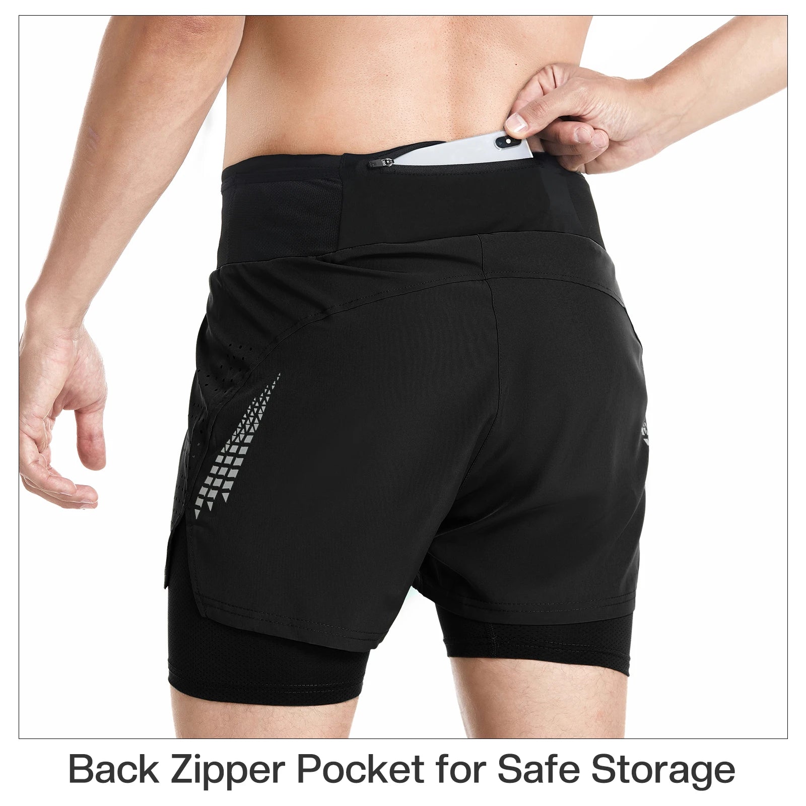 Men's 2 in 1 High Waist Training Gym Fitness Workout Sports Shorts Pants Double Layer B233