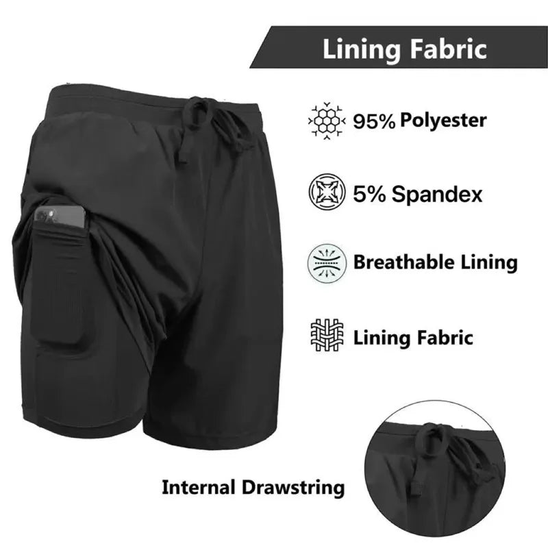 Men's Double-Layer Shorts: Quick Dry, Breathable, Fitness Sports Shorts with Built-In Pockets / Rungear