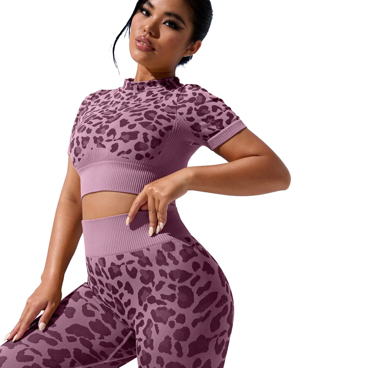 Women's Compression Apparel: 2PC Leopard, Seamless, Activewear Tracksuit Workout Clothes / Rungear