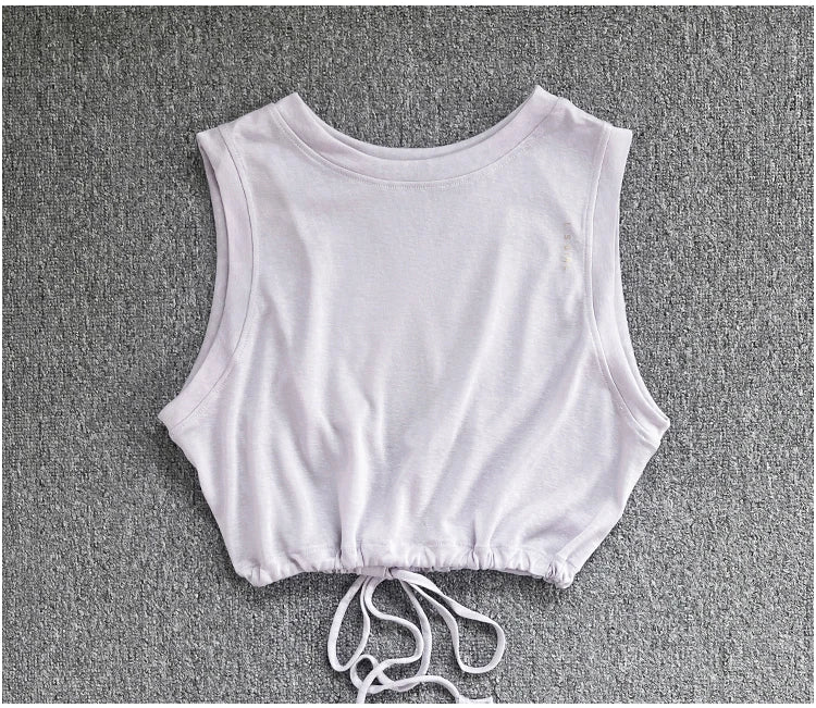 Women's Drawstring Crop Sports Top | Breathable Sleeveless Fitness Vest