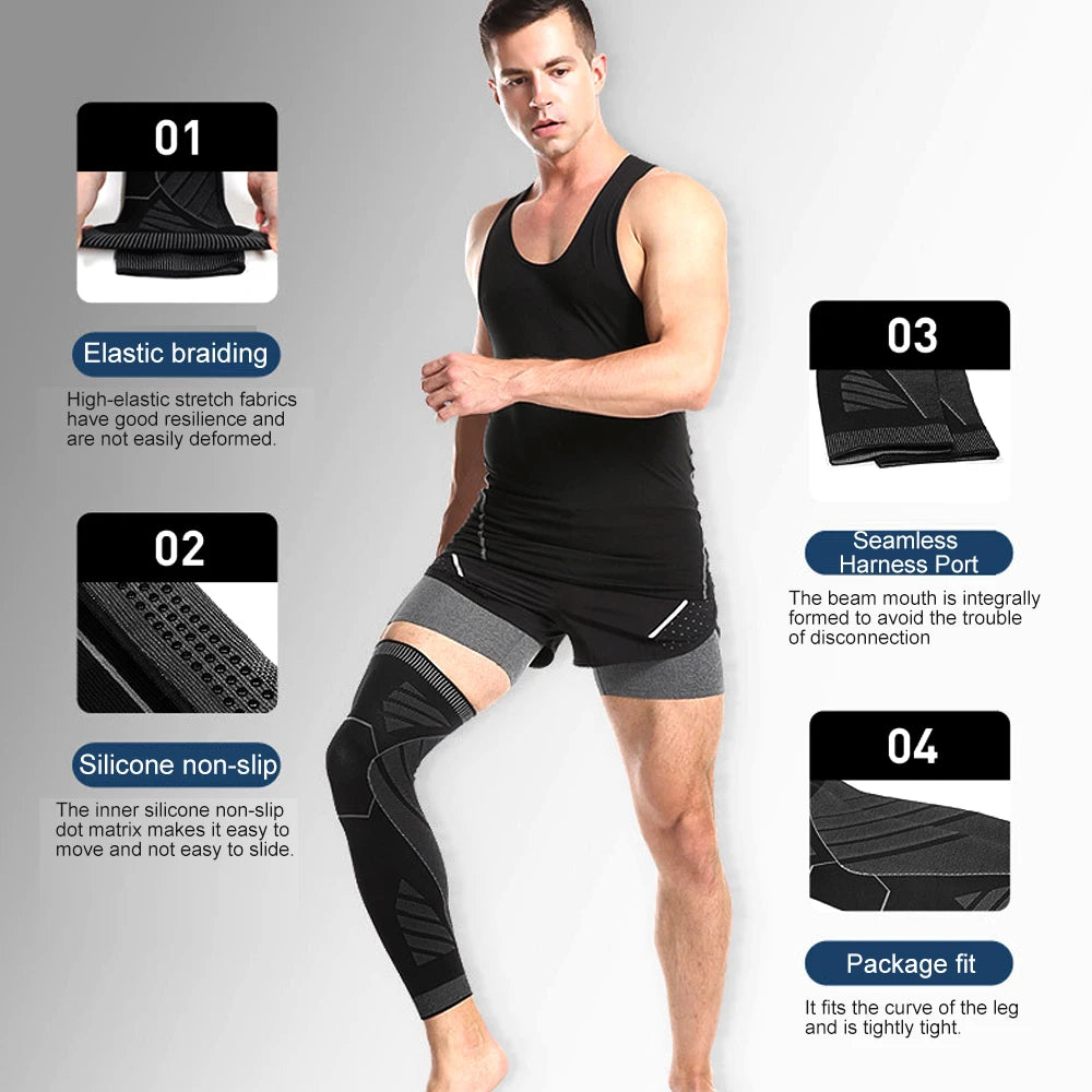 Long Full Leg Sports Brace Support Compression Sleeves For Knee Pain Relief