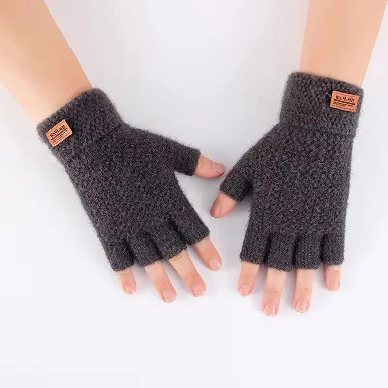 Winter Men's gloves: Warm, Thick Wool, Half Finger Fingerless Gloves / Rungear