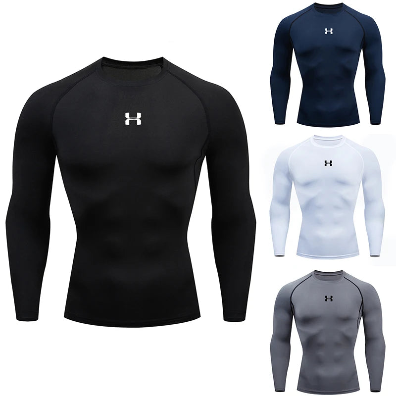 Men's Long Sleeved Compression Jogging Athletic Fitness Sports T-shirt