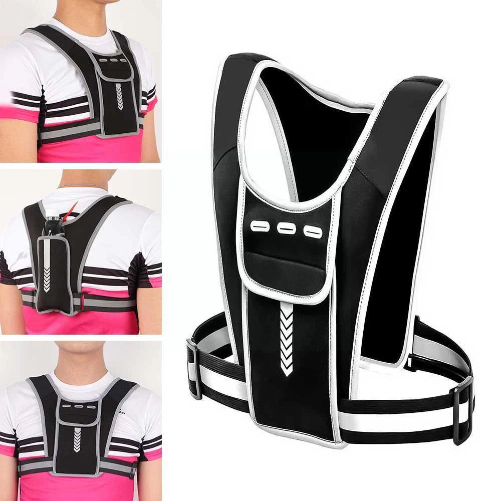 Reflective Night Running Vest with Phone Holder & Water Bottle Holder – Lightweight Safety Vest for Running, Hiking & Training | RUNGEAR