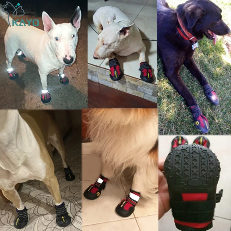 Dog Boots 4-Pack | Waterproof & Breathable, Anti-Slip Rubber Sole, Reflective Velcro Straps | Sizes 1–8 | RUNGEAR