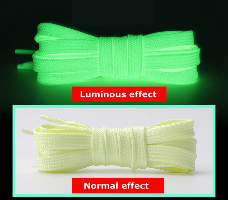 Luminous Glow-in-the-Dark Shoelaces – 6 Colours, Flat Design for Party, Night Running & Casual Wear