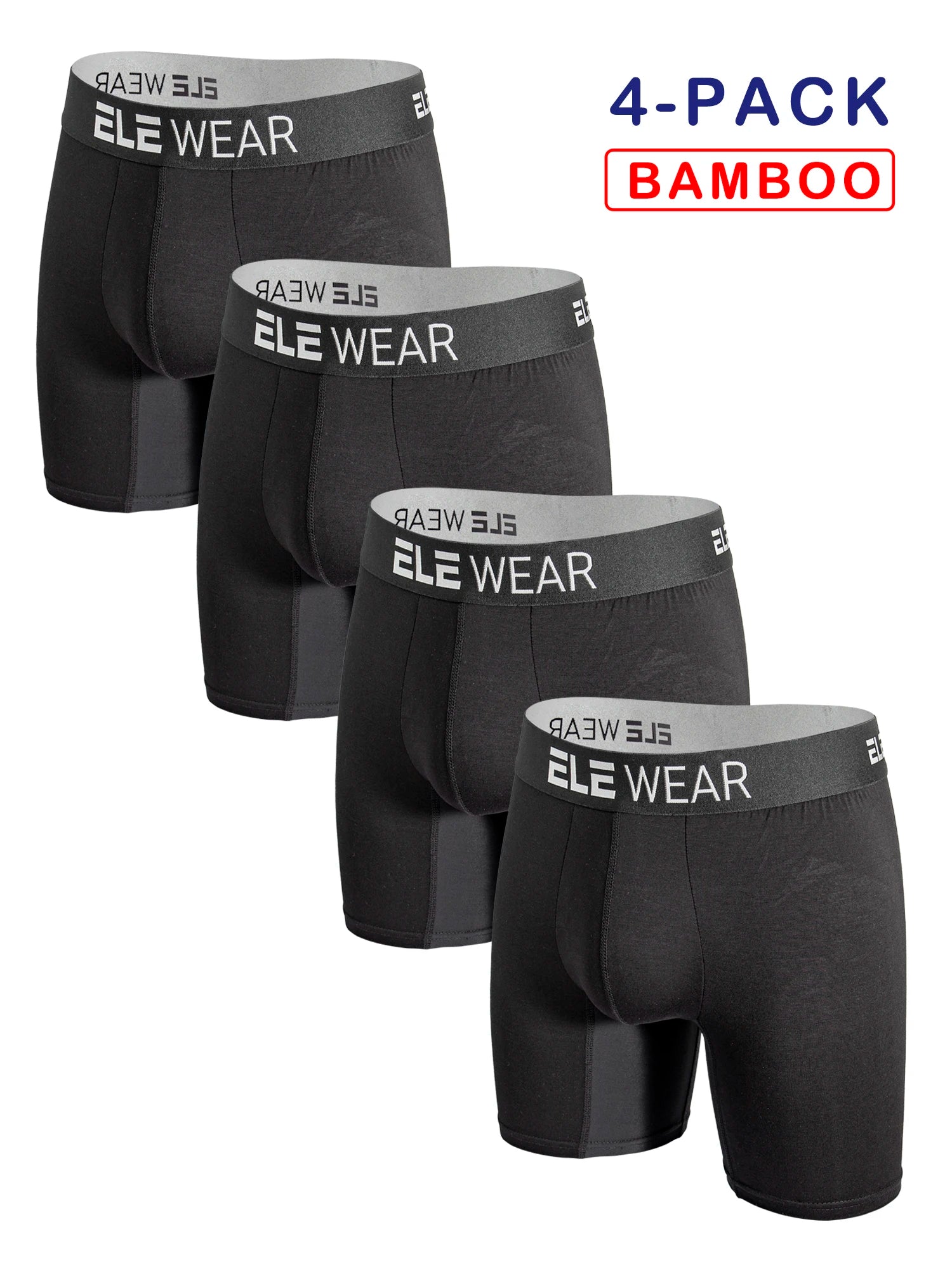 Men's Bamboo Boxer Briefs 4-Pack | Long Sports Underwear | Moisture-Wicking
