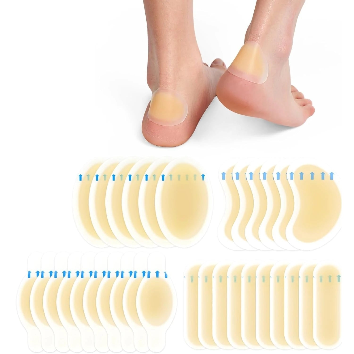 Foot Recovery Accessories: Hydrocolloid Gel Blister Bandages Pads 10-32ct Waterproof Adhesive Pads for Heel, Foot, Toe / Rungear