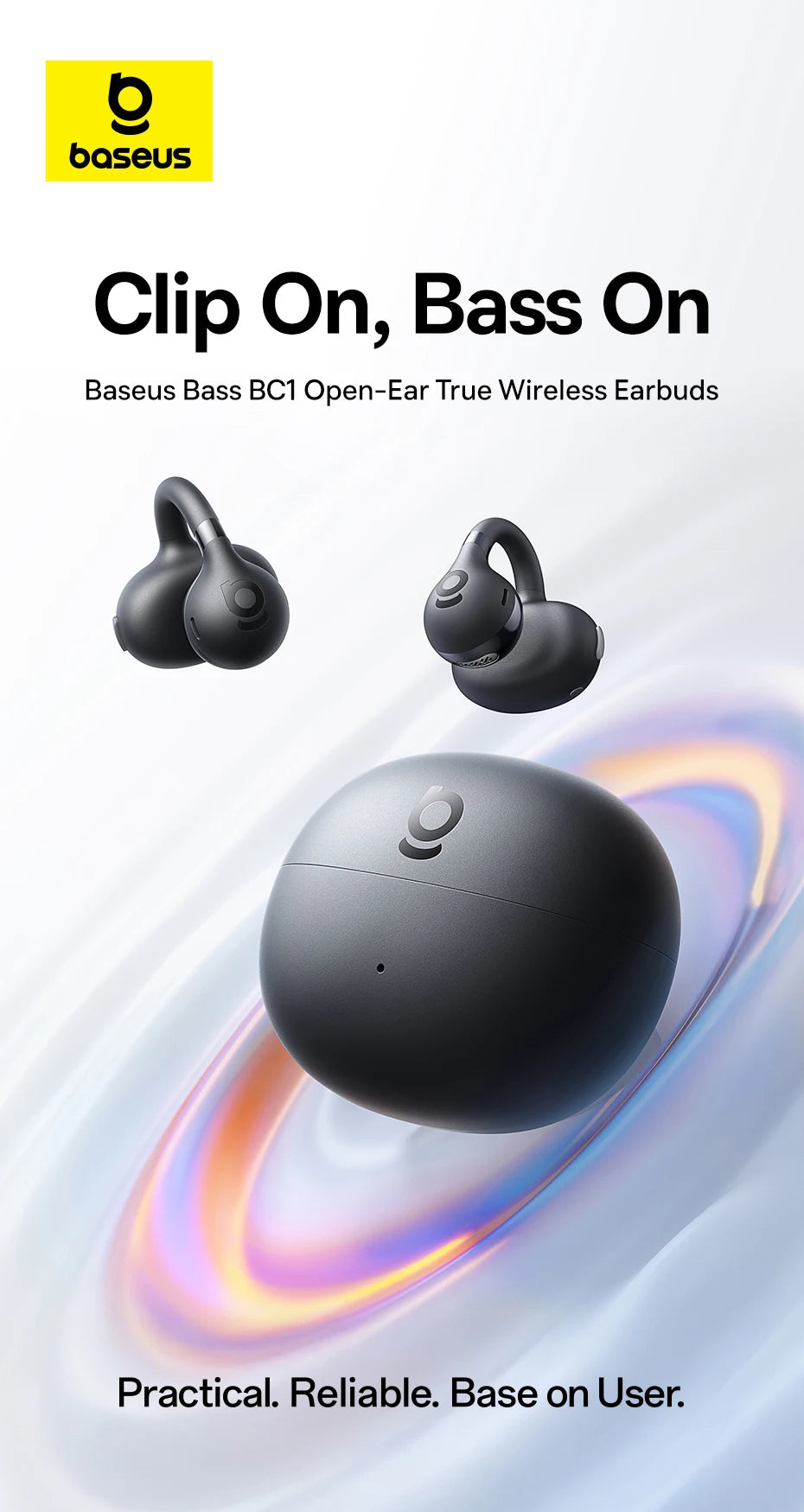 Running Tech Gear: Baseus BC1 Ear Clip Earbuds, Open Ear Wireless Earphones, Bluetooth 6.0 Clip On, 4-Mic Super Bass IP55 / Rungear