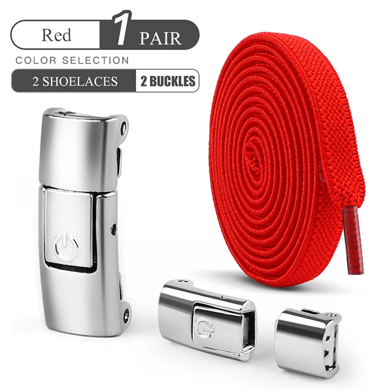 8mm Wide No-Tie Elastic Shoelaces with Press-Lock Buckle | Flat Laces for Sneakers