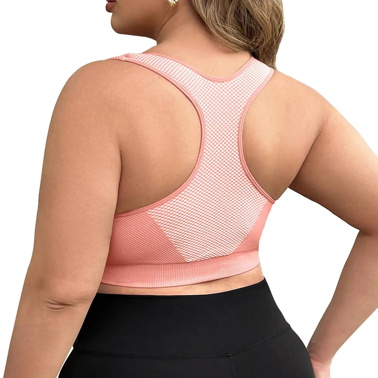 Plus Size Women's Apparel: Seamless, Push Up, Contrast Colour, Racerback Workout Sports Fitness Bra / Rungear