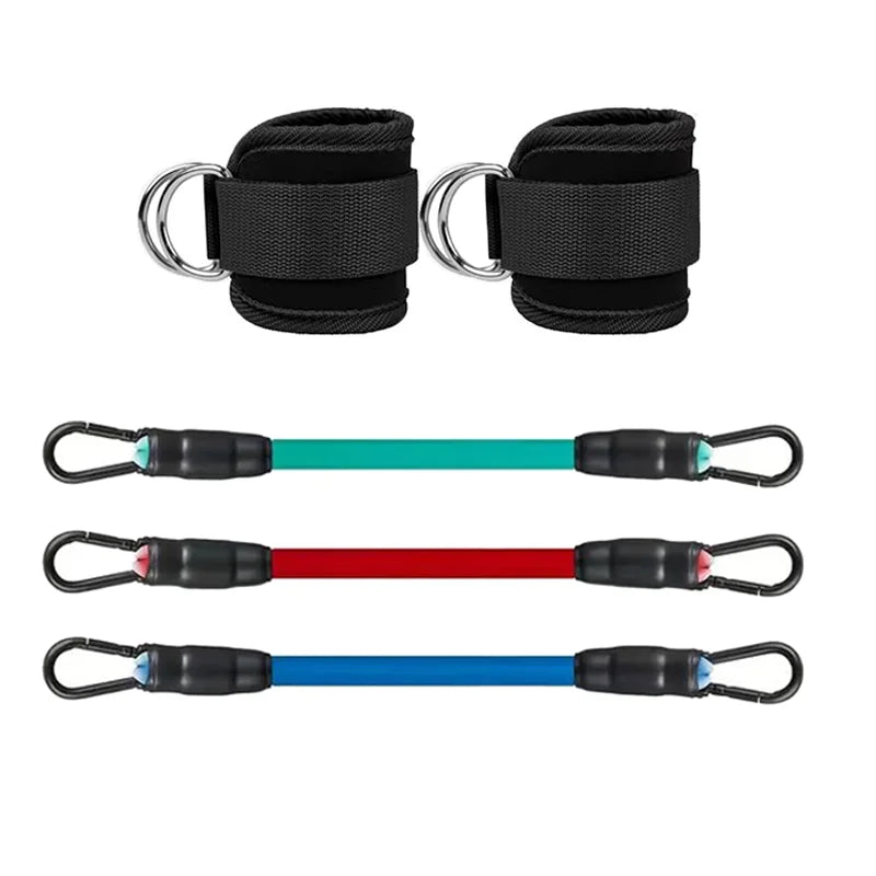 Ankle Strap & Resistance Band Set | Padded Neoprene Cuffs with D-Ring & Colour-Coded Resistance Tubes for Gym & Home Training | RUNGEAR