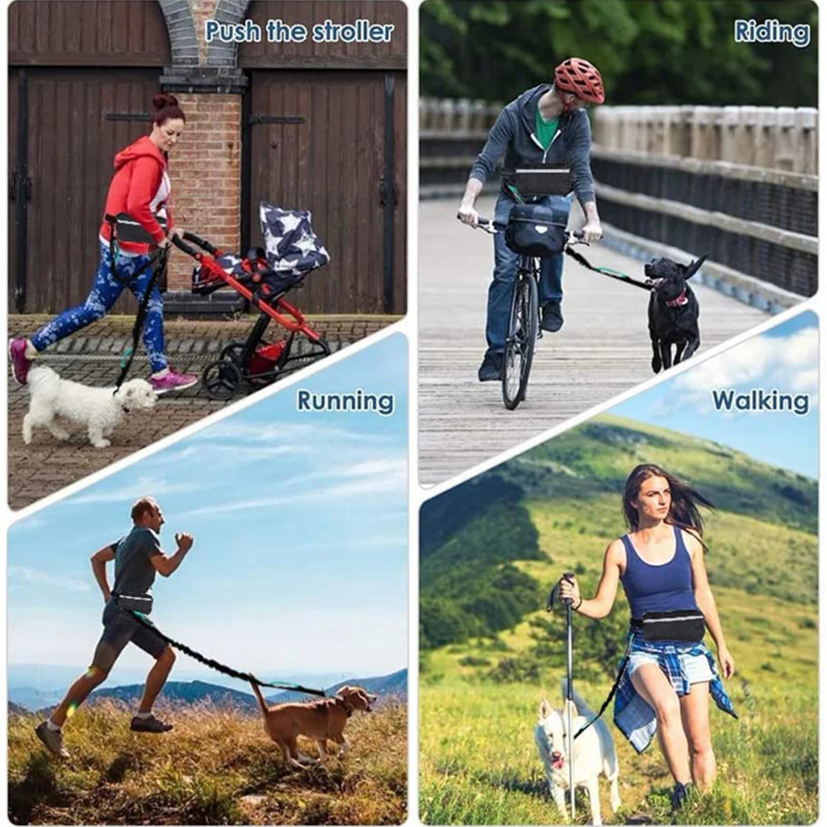 Hands-Free Dog Leash with Waist Bag – Reflective Retractable Elastic Belt for Running & Hiking | Quick Release | 3 Colours