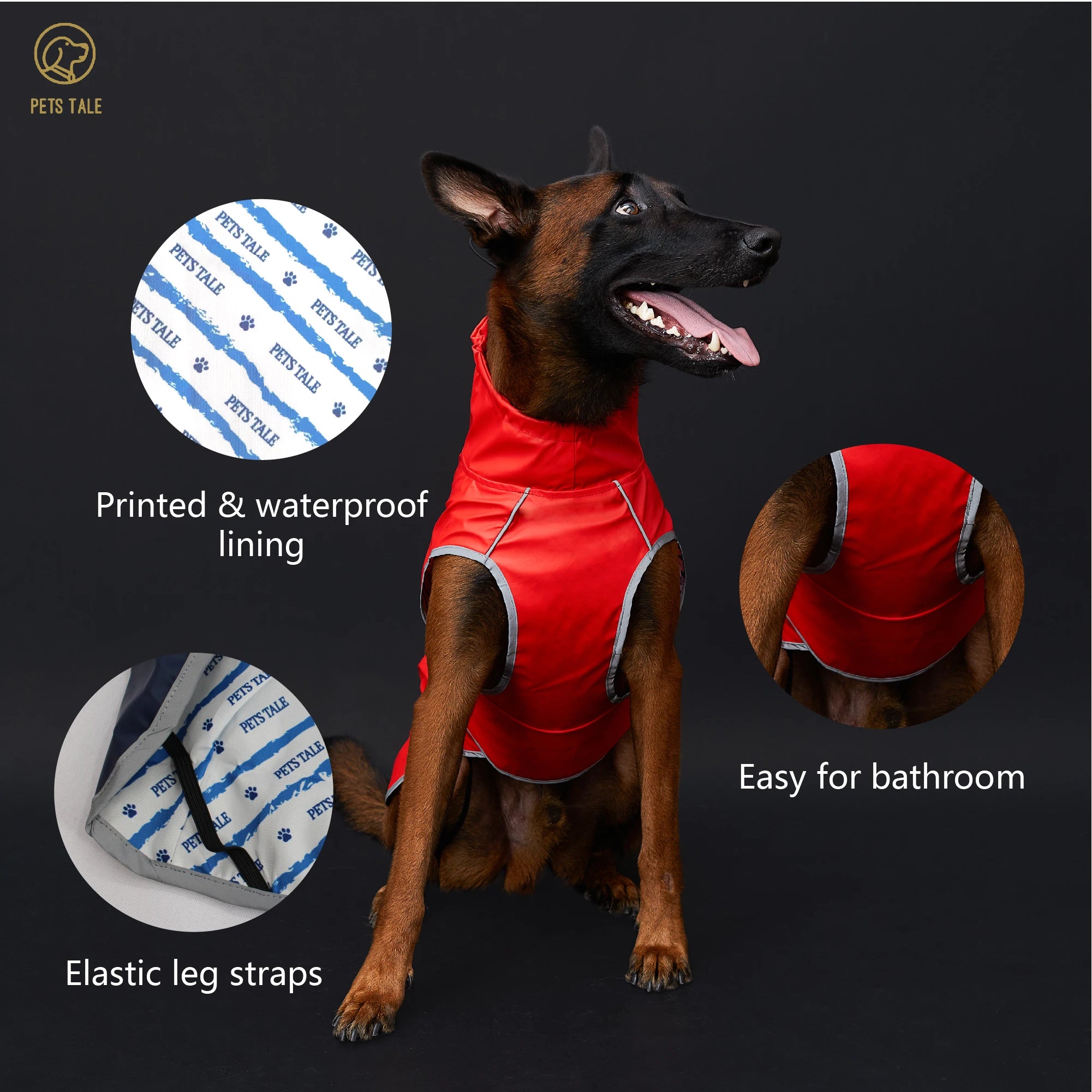 Dog Jacket Gear: Waterproof Raincoat with Reflective Strips and Adjustable Hood / Rungear