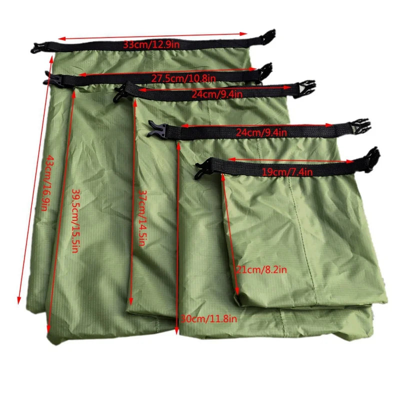 5-Pack Waterproof Dry Bag Set | Graduated Sizes, Roll-Top Buckle Closure, Lightweight Nylon | RUNGEAR