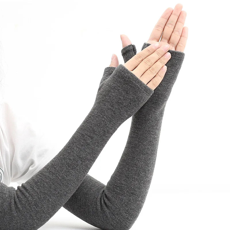 Winter Gear Accessories: Unisex, Thickened, Plush Cold-Proof, Warm Elbow Guard, Fingerless Arm Sleeves with Thumb Holes / Rungear