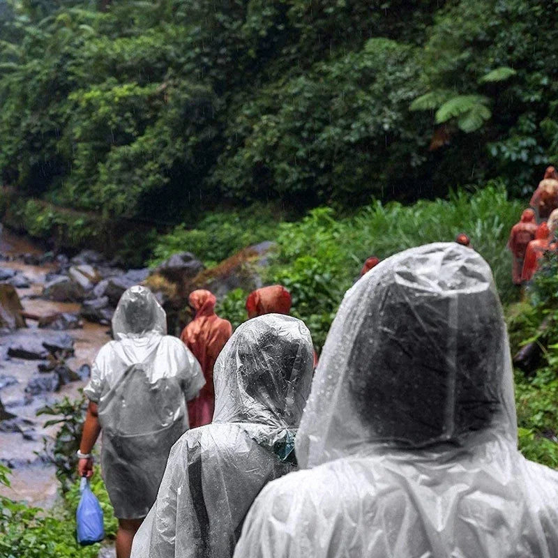 Disposable Transparent Rain Poncho — 6-Pack | Waterproof Emergency Raincoat for Adults