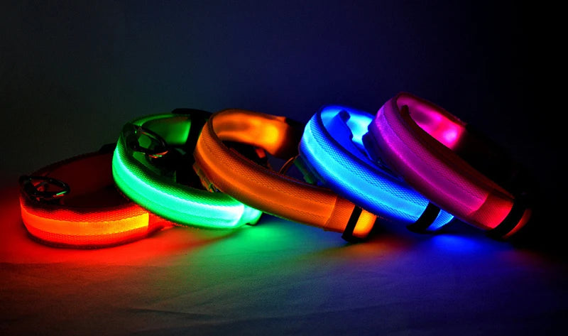 LED Light Night Safety Anti-Lost Nylon Adjustable Collar For Dogs