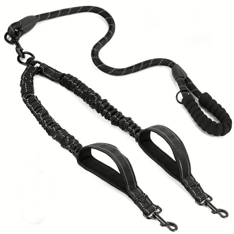Double Dog Leash – Reflective No-Tangle 360° Swivel Dual Walking Leash with Two Traffic Handles & Shock Absorber | 7 Colours