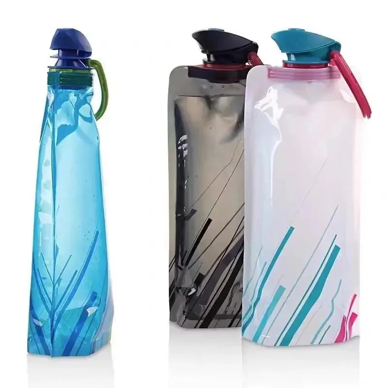 Hydration Gear Accessories: Foldable, Flexible, Reusable Travel Soft Flask Water Bottle Pouch with Carabiner Clip / Rungear