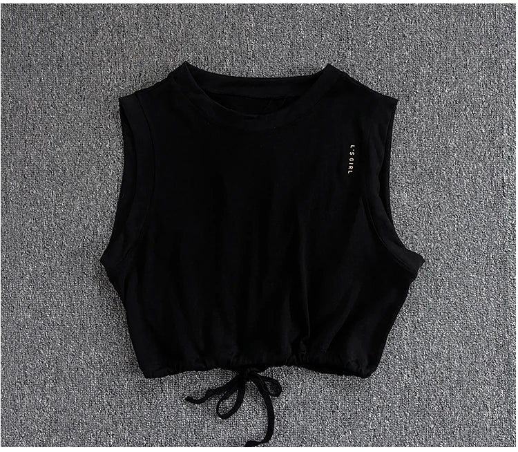 Women's Drawstring Crop Sports Top | Breathable Sleeveless Fitness Vest