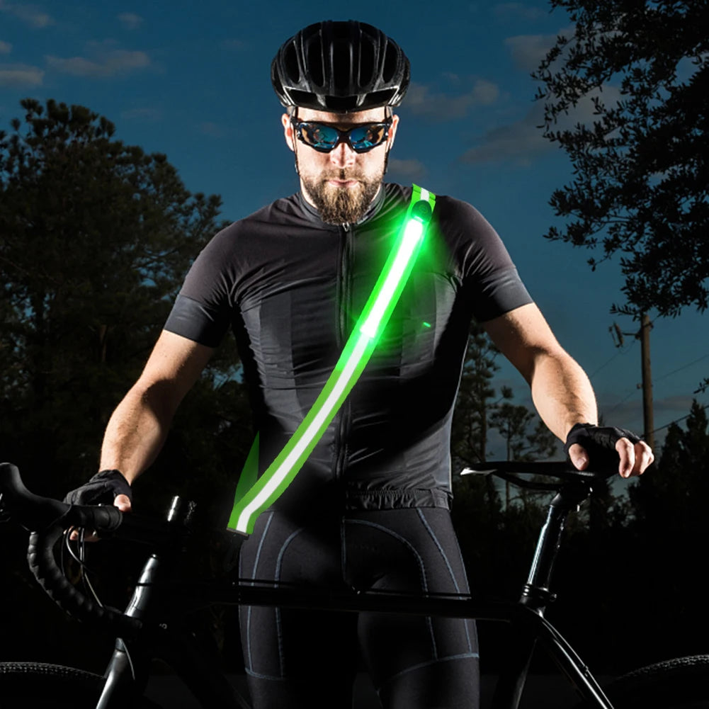 USB Rechargeable LED Reflective Running Strap – High Visibility Crossbody Safety Light