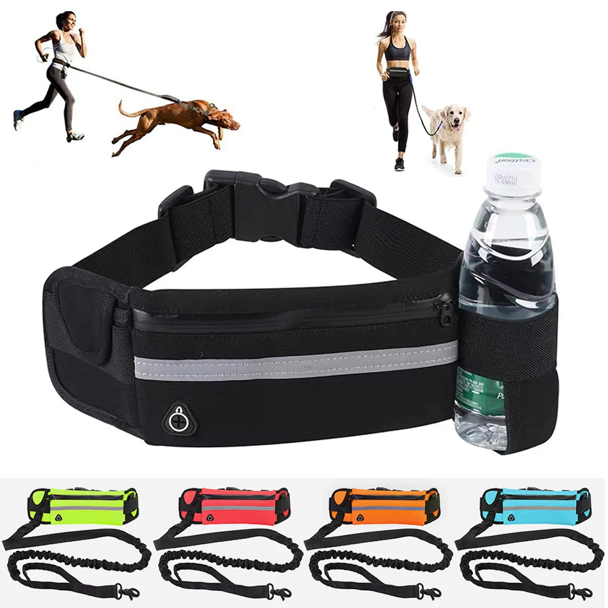 Dog Gear Accessories: Reflective, Retractable, Hands Free Dog Leash with Waist Bag for Running, Hiking / Rungear