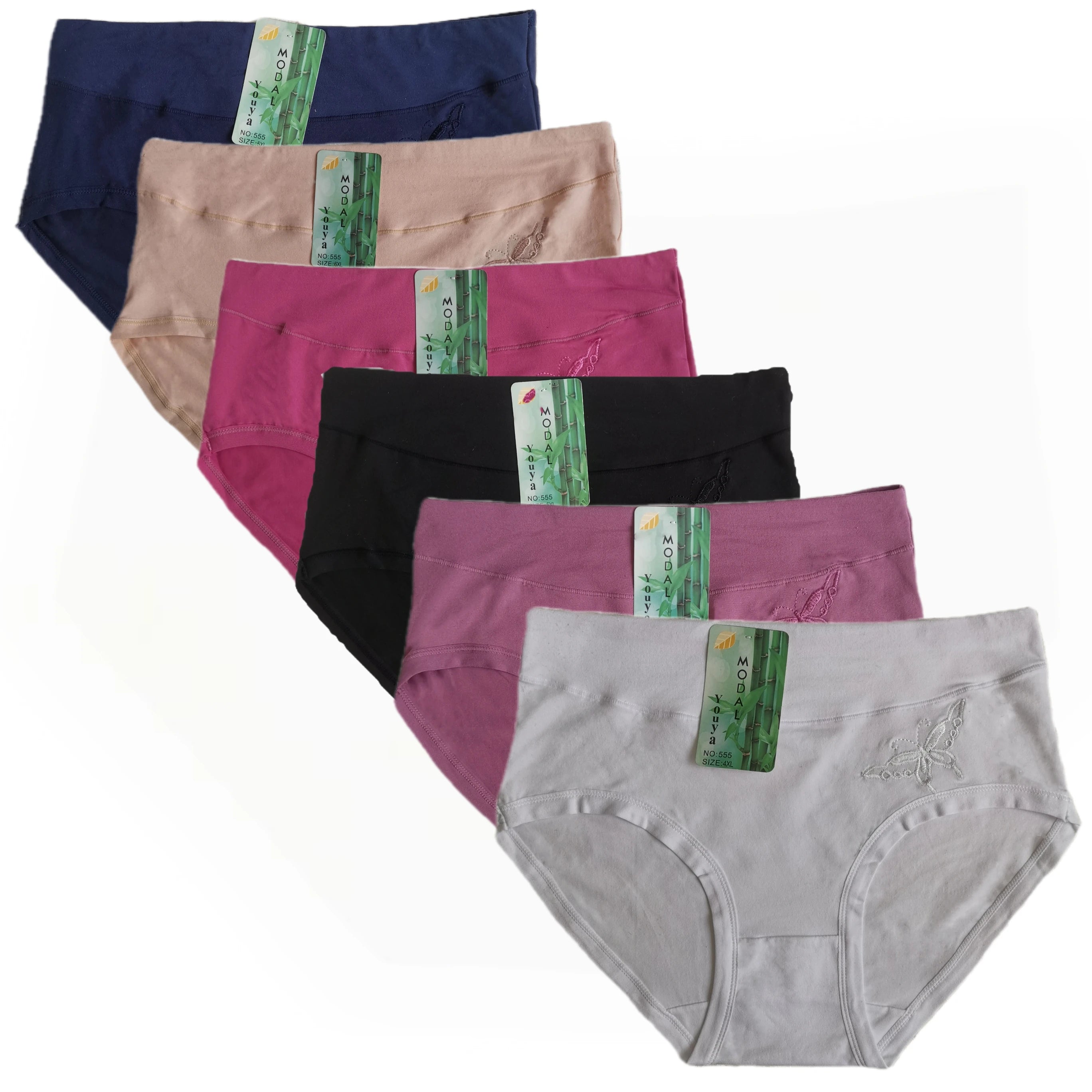 Soft Bamboo Breathable Embroidered Mid-Waist Women's Plus Sized Underwear Briefs