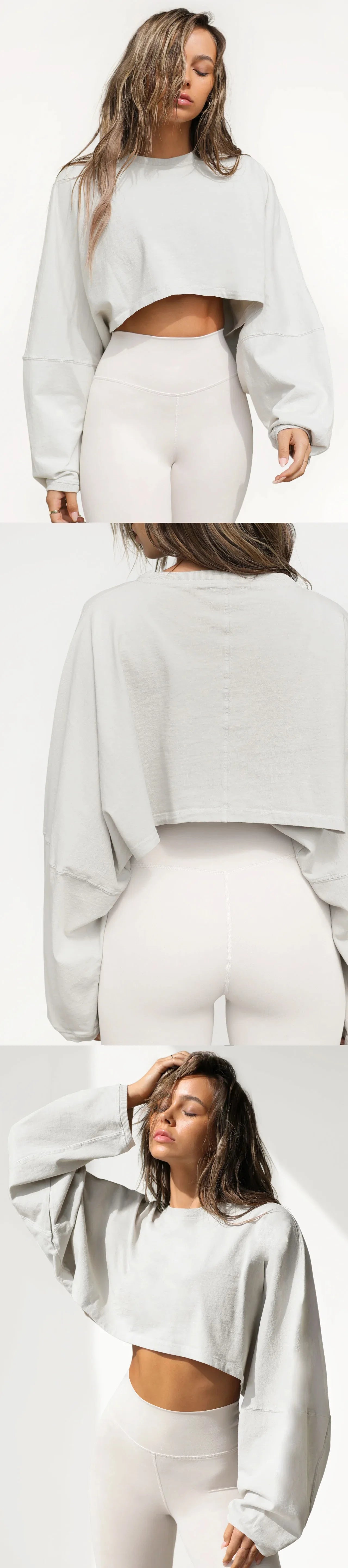 Sexy Cropped Hoodie T Shirt Long Sleeve Knit Top Women Spring Summer Casual Pullover Tee Blouse
